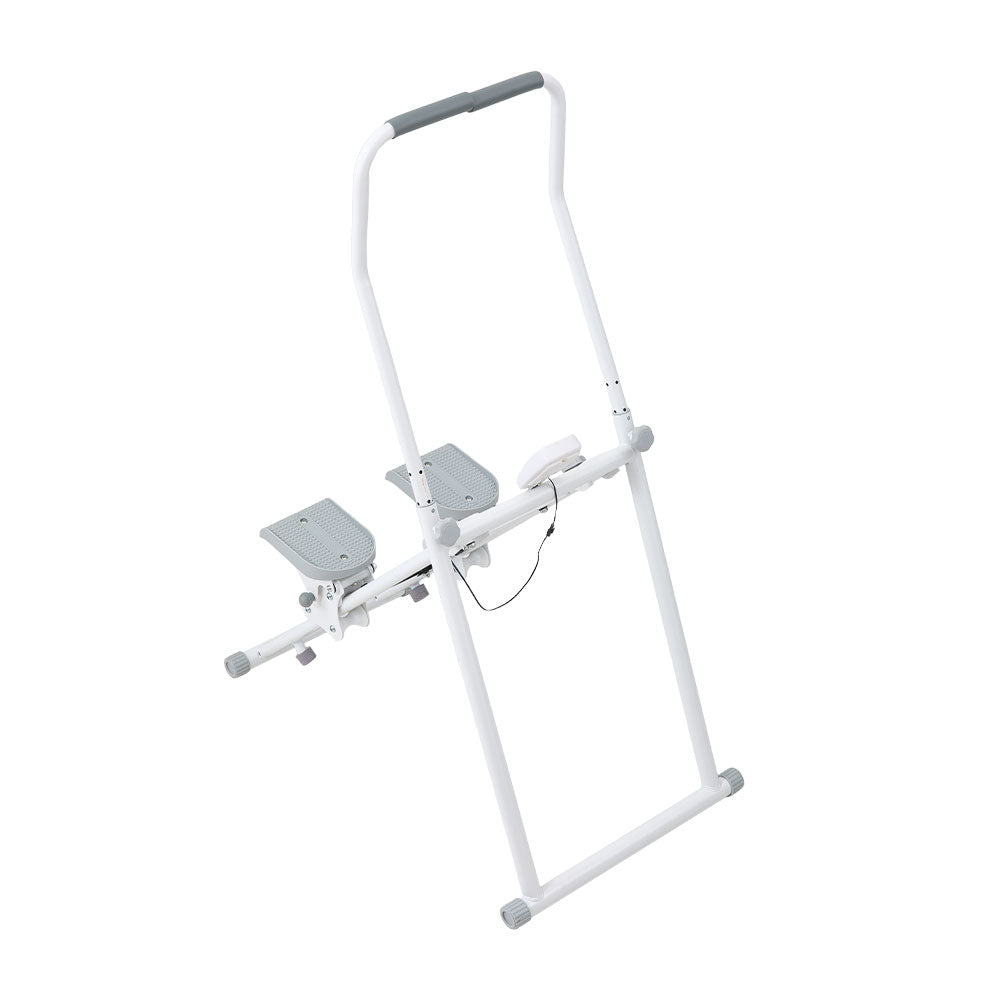 White‑Grey Step Climber Machine with Curved Grey Handrails