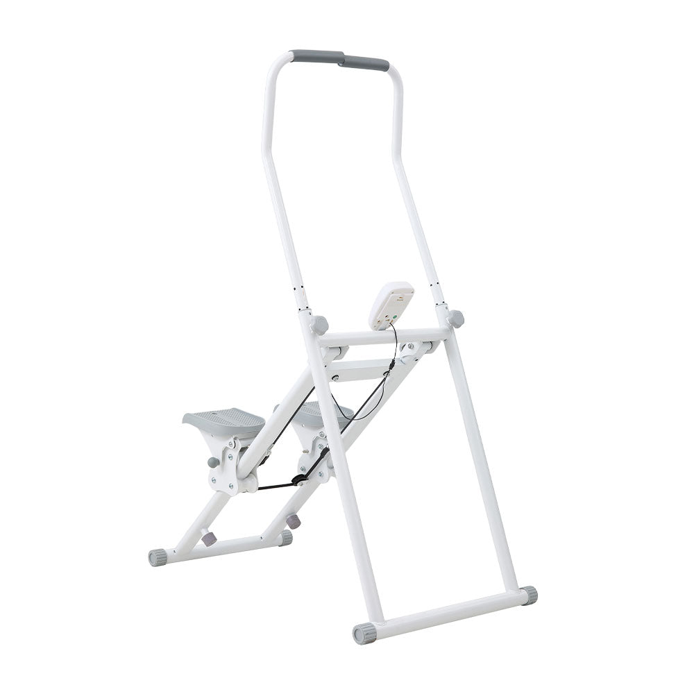 White‑Grey Step Climber Machine with Curved Grey Handrails