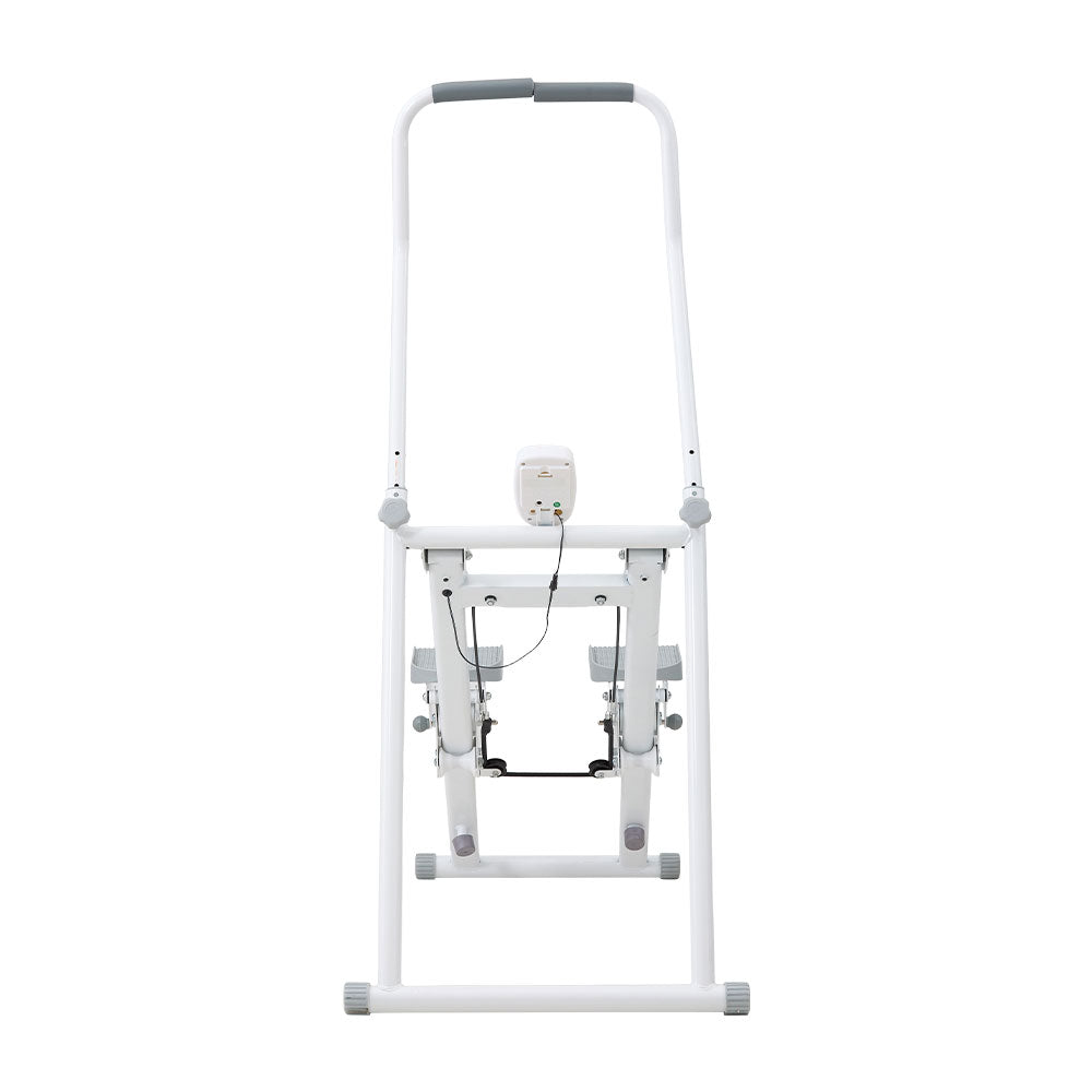 White‑Grey Step Climber Machine with Curved Grey Handrails
