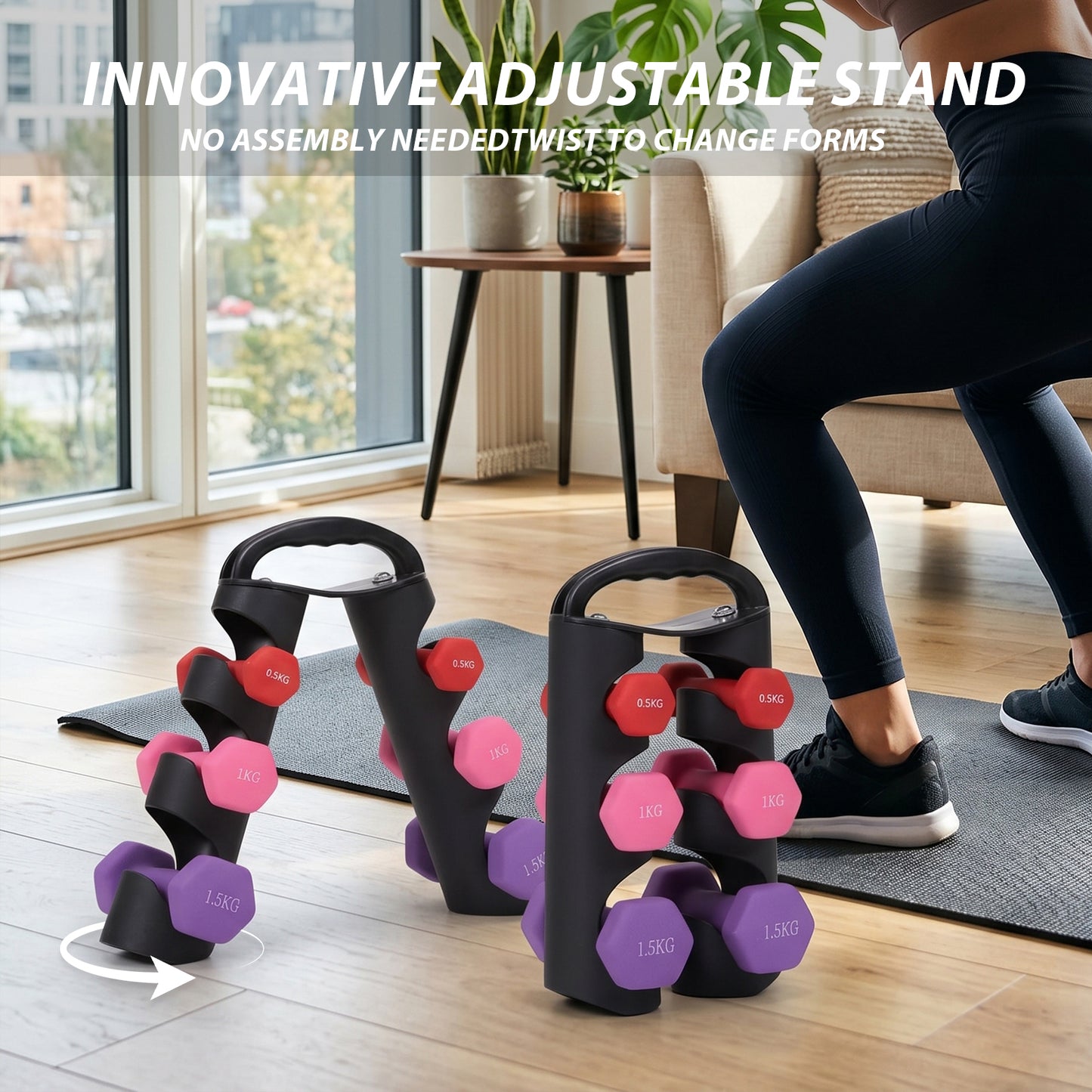 Portable 6‑Piece Dumbbell Set with Rotating Stand