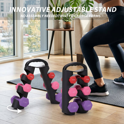 Portable 6‑Piece Dumbbell Set with Rotating Stand
