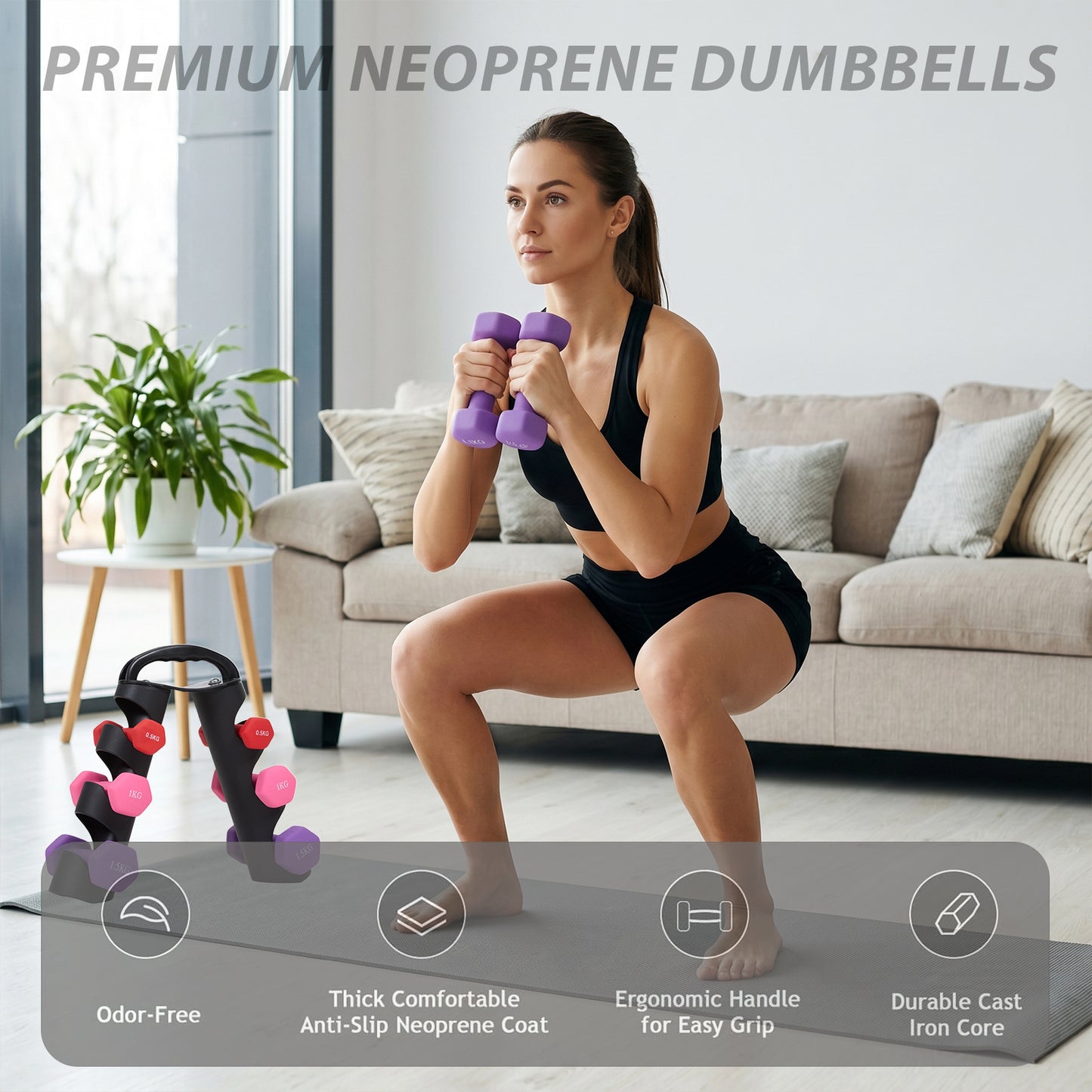 Portable 6‑Piece Dumbbell Set with Rotating Stand