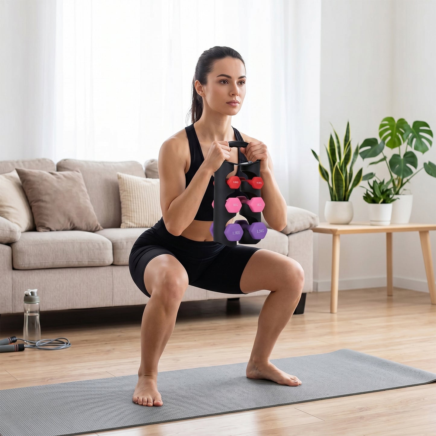 Portable 6‑Piece Dumbbell Set with Rotating Stand