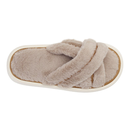 Sheonly EVA Cross-Band Open Toe Fuzzy Slippers