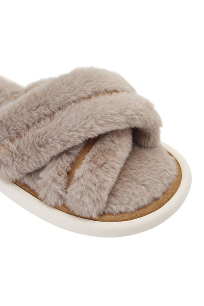 Sheonly EVA Cross-Band Open Toe Fuzzy Slippers