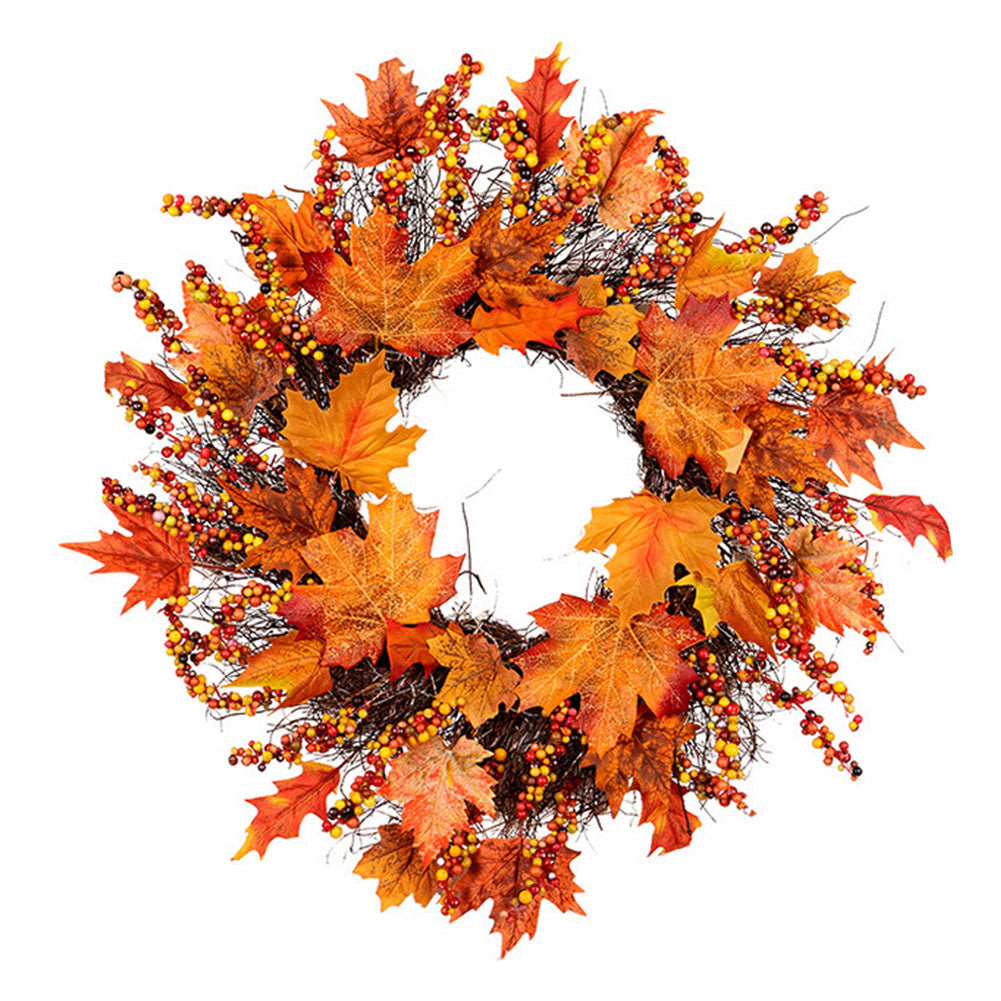 Lighted Maple Leaves Rattan Wreath with Berries Autumn Decor