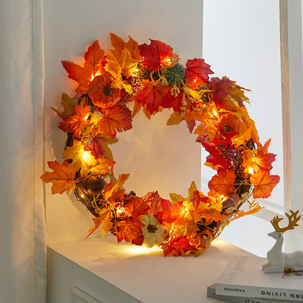 Fall Wreath for Front Door Halloween Thanksgiving Decoration