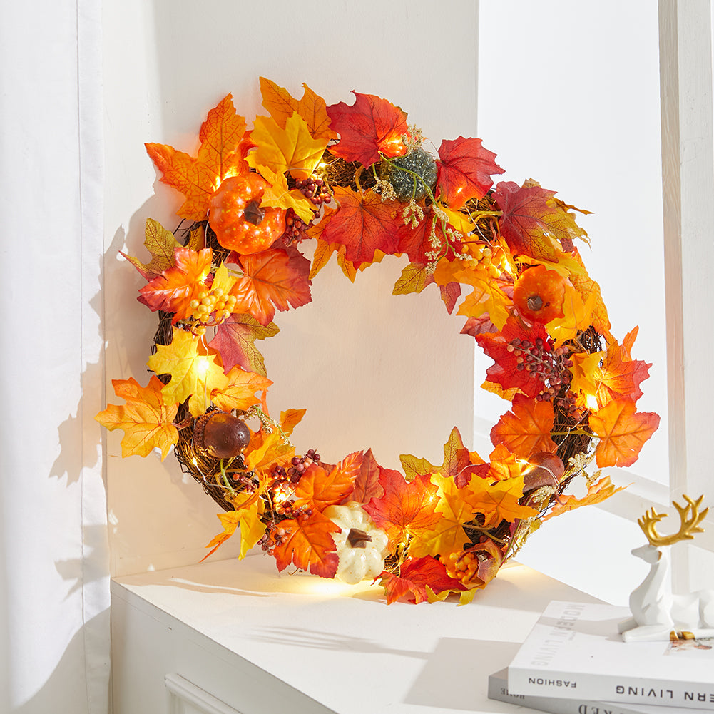 Fall Wreath for Front Door Halloween Thanksgiving Decoration