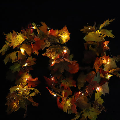 1.8M Artificial Autumn Maple Leaf Pumpkin Vine Garland With Lights