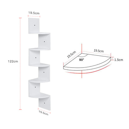 Wooden Zigzag Floating Corner Shelves 5-Tier White