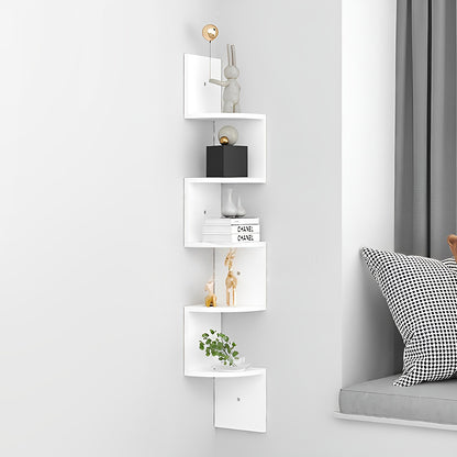 Wooden Zigzag Floating Corner Shelves 5-Tier White