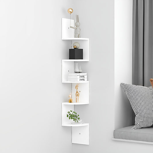 Wooden Zigzag Floating Corner Shelves 5-Tier White