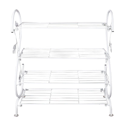 White Metal 4 Tier S-Shape Shoe Rack