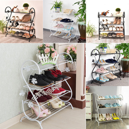 White Metal 4 Tier S-Shape Shoe Rack