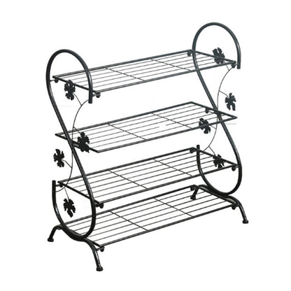 Black Metal 4 Tier S-Shape Shoe Rack