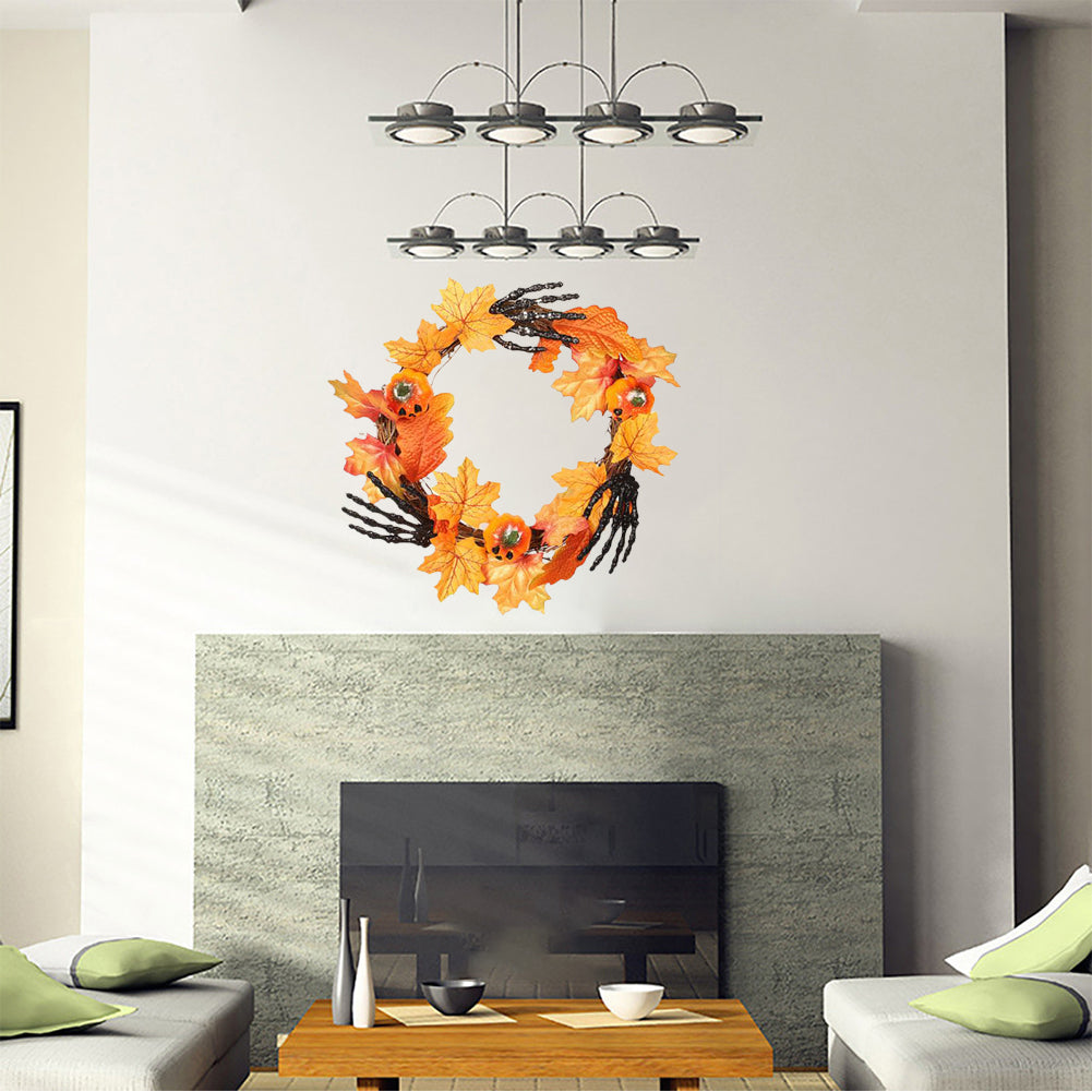 Halloween Wreath Hand Pumpkin Wreath for Front Door Decor