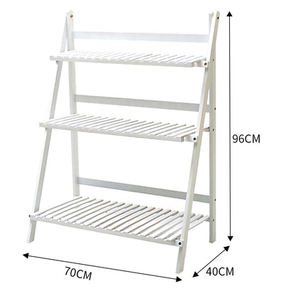 3-Tier Foldable Wooden Ladder Shelf Natural