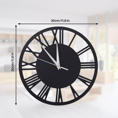 Silent Round Wood Wall Clock Decorative Roman Numeral