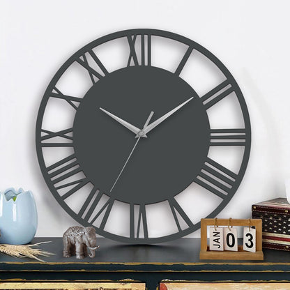 Silent Round Wood Wall Clock Decorative Roman Numeral