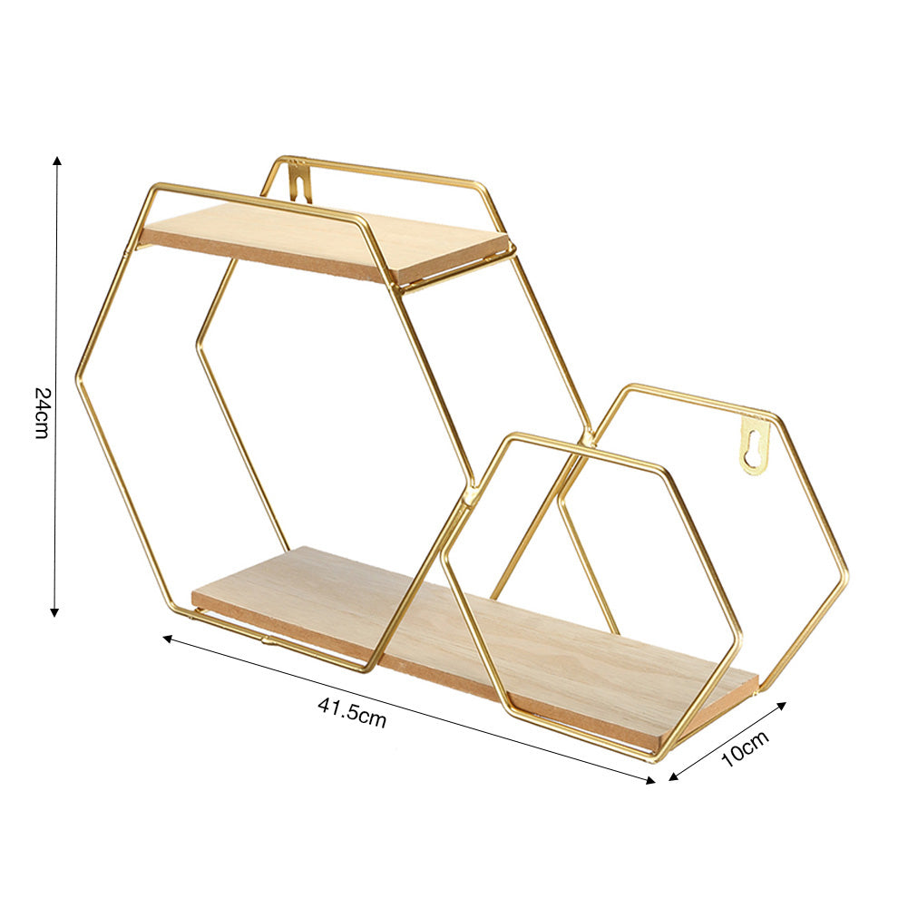 Honeycomb Modern Hexagonal 2 Tier Wall Floating Shelf
