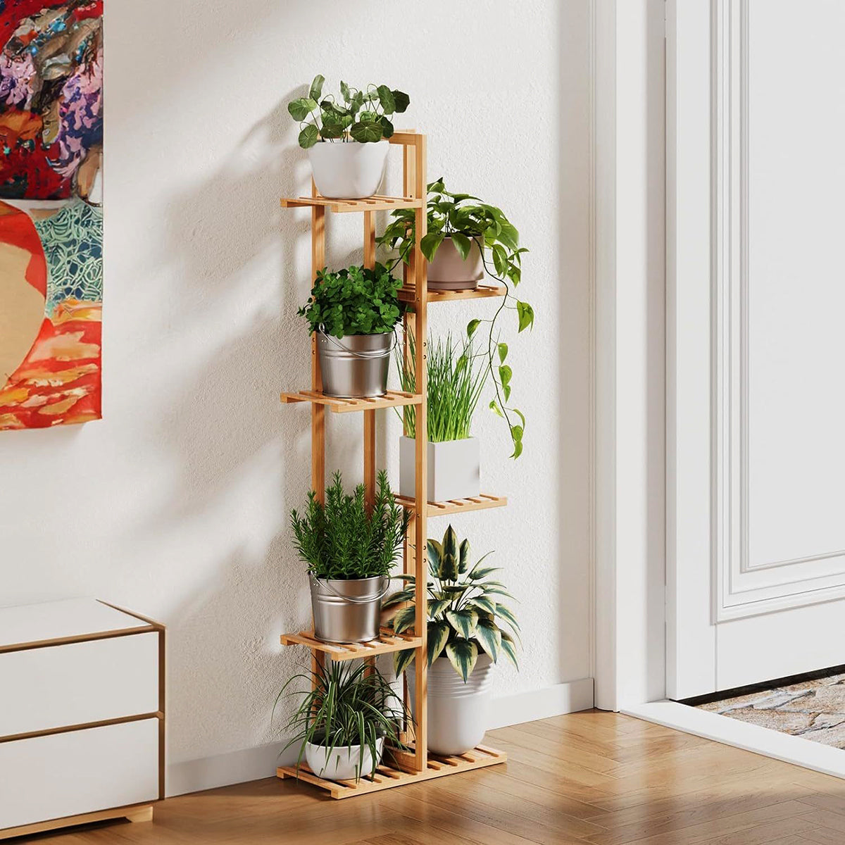 Rustic Wooden Multi-Tiered Potted Plant Stand