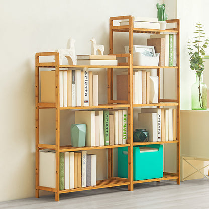 Tiered Bamboo Wood Book Storage Shelf