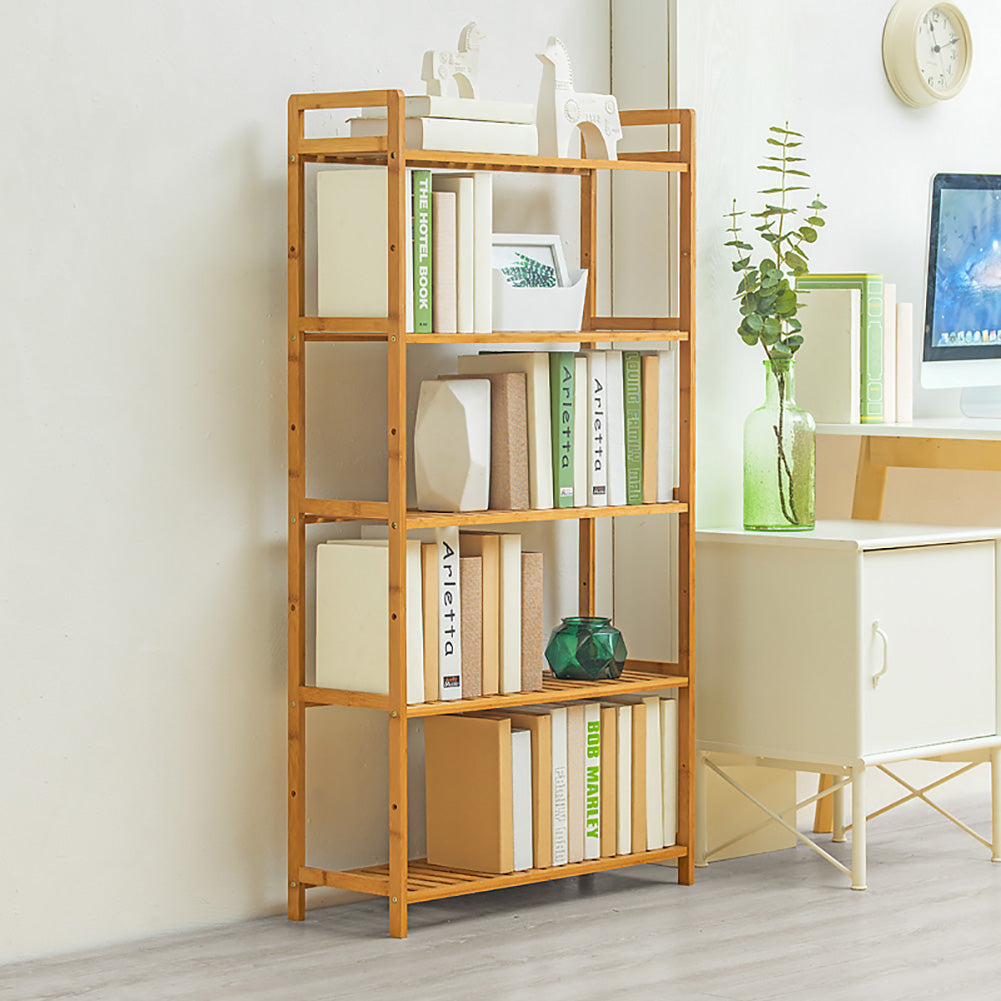 Tiered Bamboo Wood Book Storage Shel