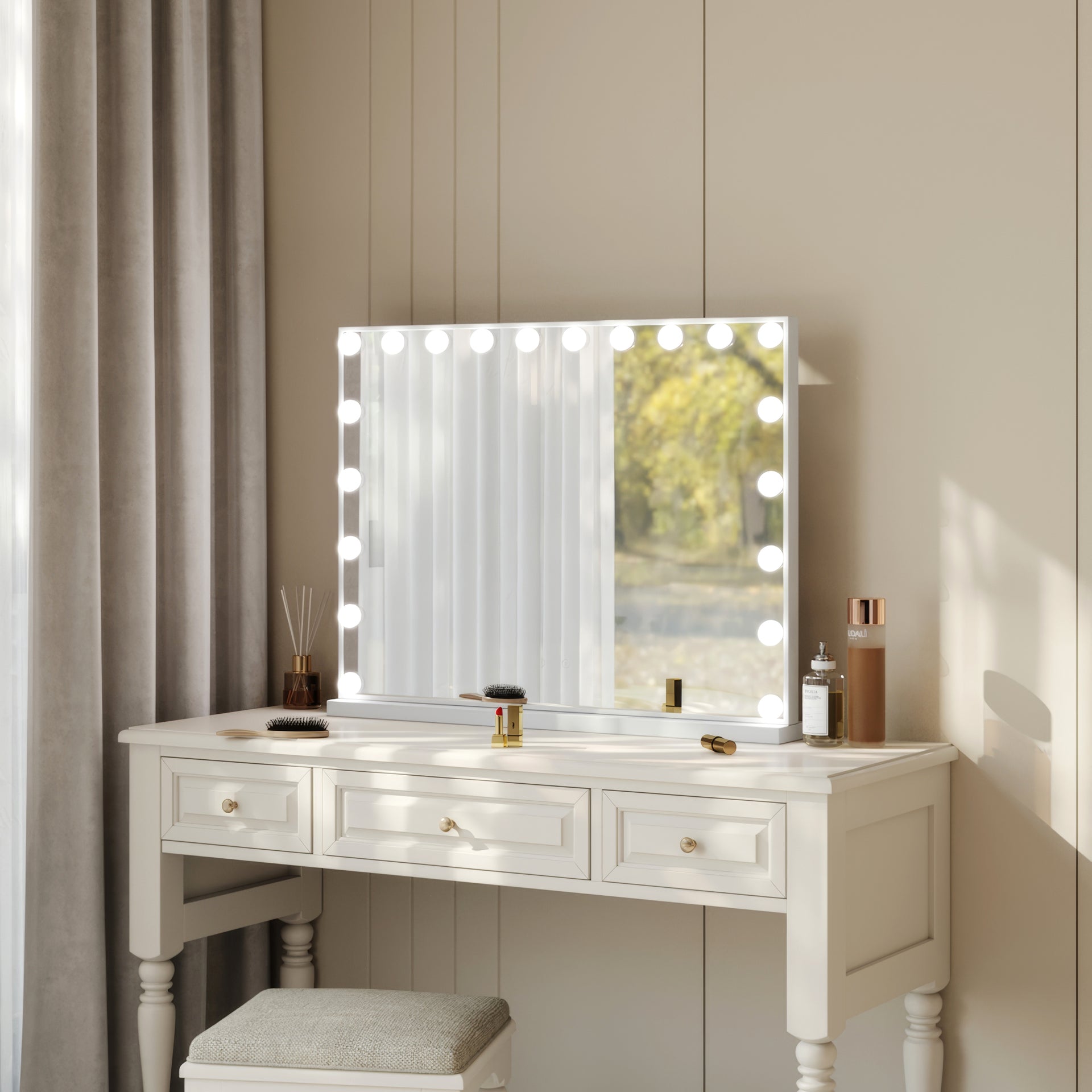 Hollywood Style Lighted Rectangular Makeup Mirror