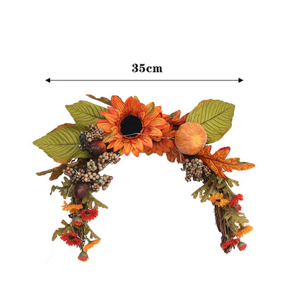 Artificial Halloween Sunflower Swag Wreath with Pumpkins