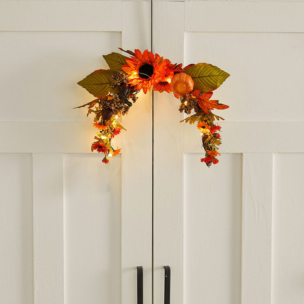 Artificial Halloween Sunflower Swag Wreath with Pumpkins