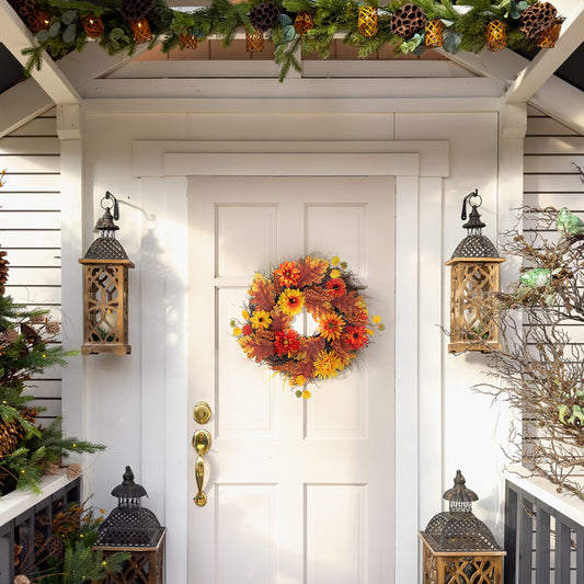 Large Autumn Daisy Maple Leaf Wreath Hanging Decoration