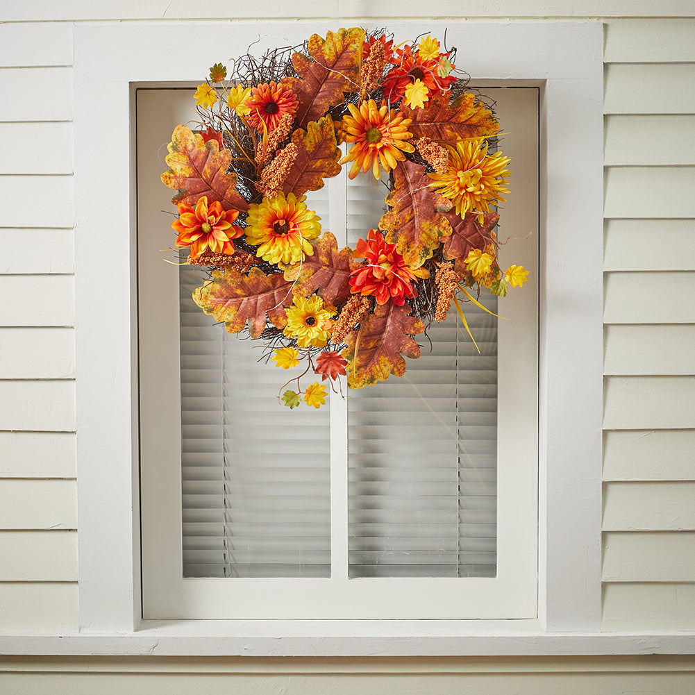 Large Autumn Daisy Maple Leaf Wreath Hanging Decoration