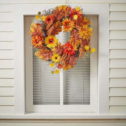 Large Autumn Daisy Maple Leaf Wreath Hanging Decoration