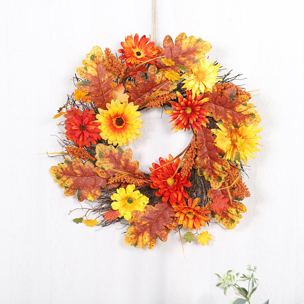 Large Autumn Daisy Maple Leaf Wreath Hanging Decoration