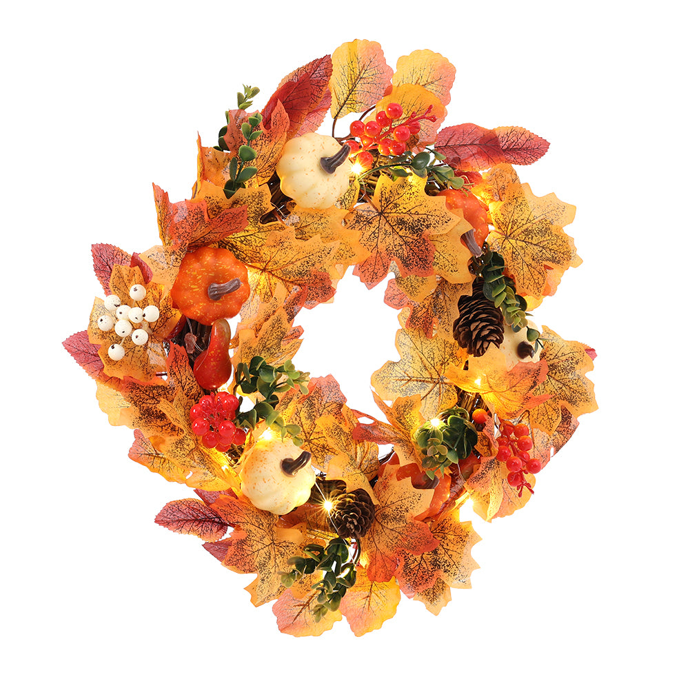 Fall Wreath Front Door Wreath with White Orange Pumpkins
