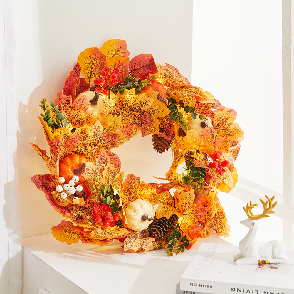 Fall Wreath Front Door Wreath with White Orange Pumpkins