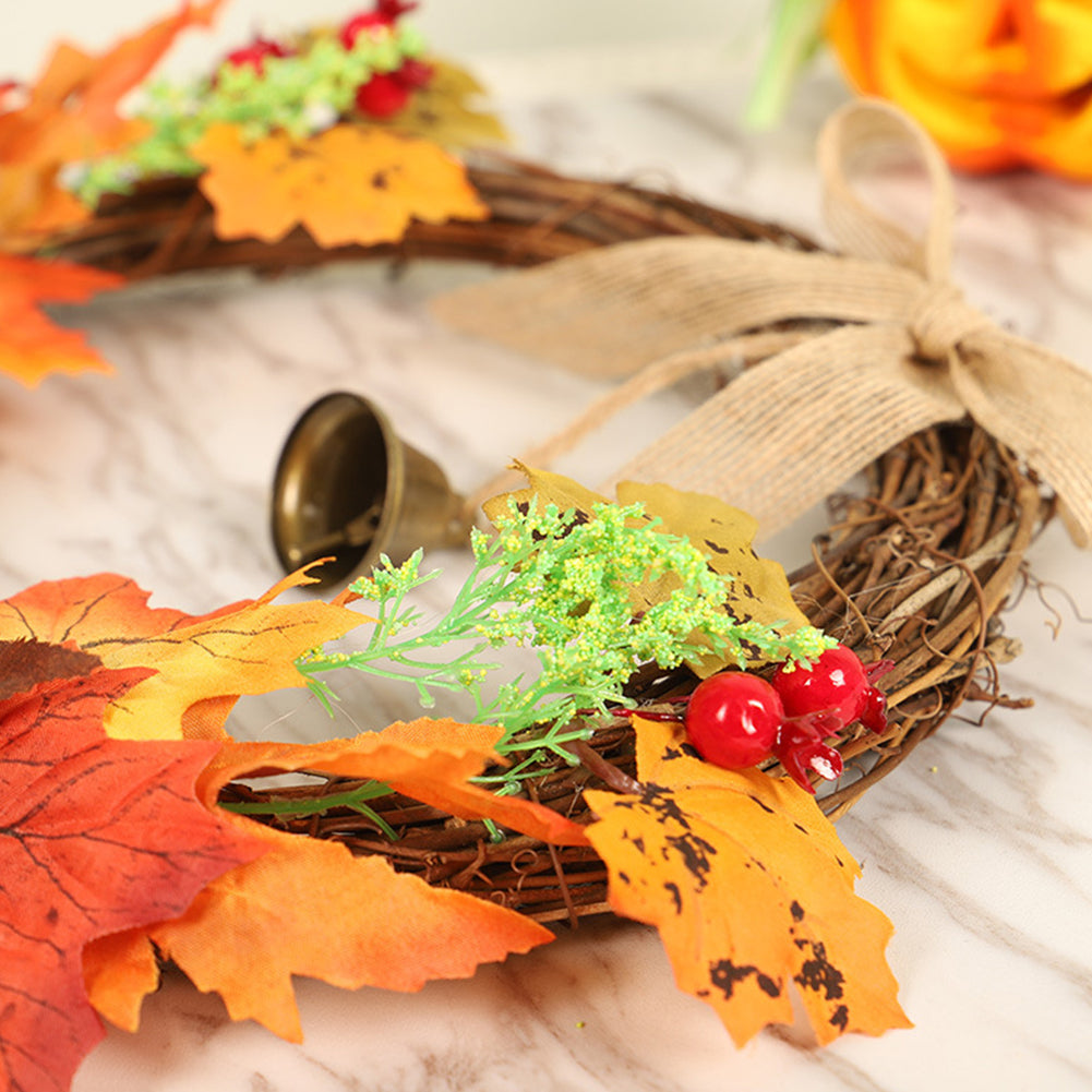 Artificial Pumpkin Maple Leaves Wreath with Bell