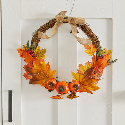 Artificial Pumpkin Maple Leaves Wreath with Bell