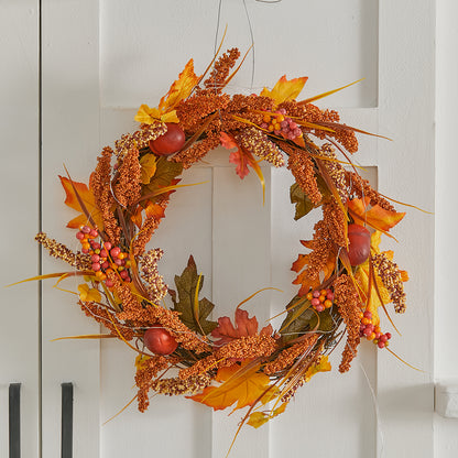 Large Autumn Golden Sorghum Door Wreath with LED Lights