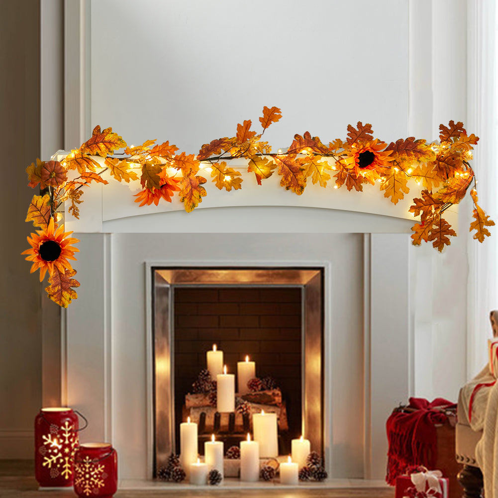 Sunflower Autumn Garland with Lights for Decoration