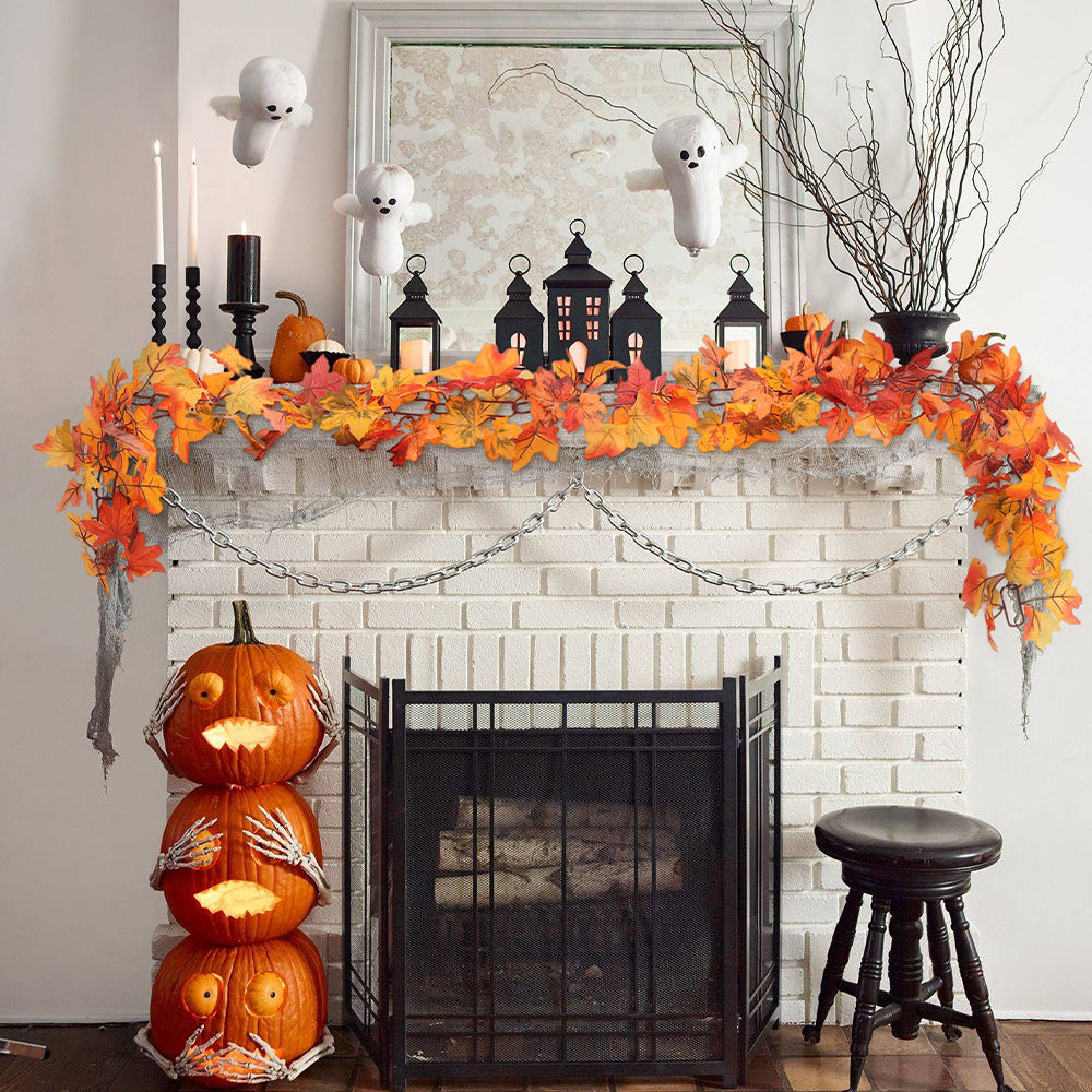 Hanging Artificial Maple Leaf Fall Garland with LED Lights