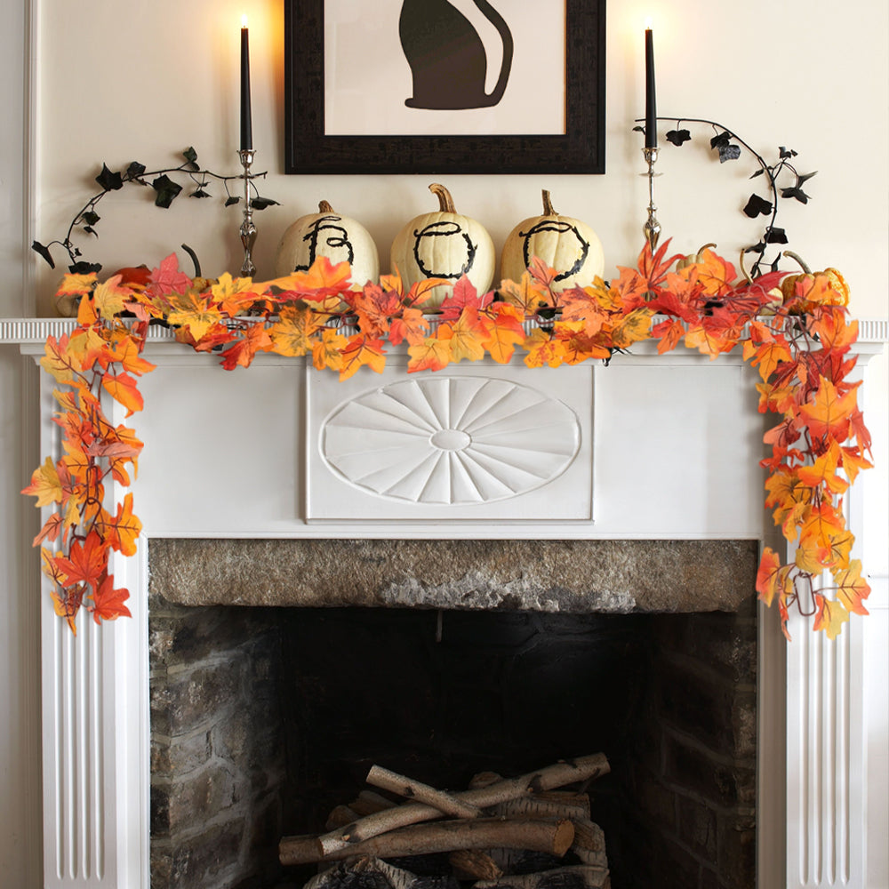 Hanging Artificial Maple Leaf Fall Garland with LED Lights