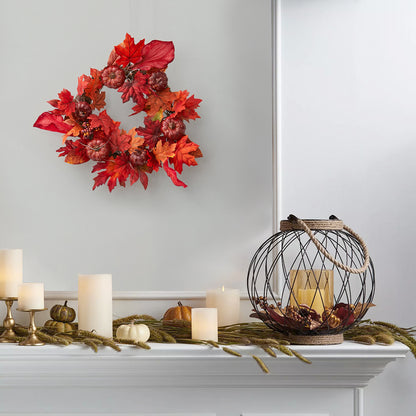 Fall Maple Leaf Pumpkin Wreath Artificial Wreath Front Door Decoration