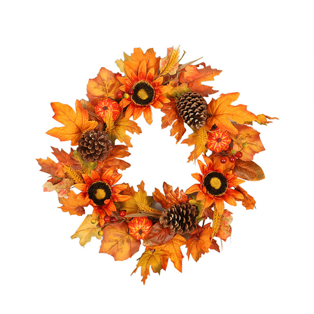 Warm Autumn Door Wreath with Maple Leaves Pine Cones