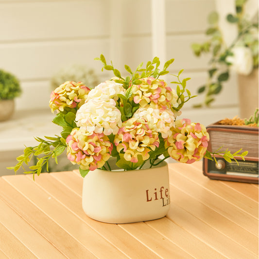 Artificial Hydrangea Flower in Ceramic Planter for Desktop Decoration