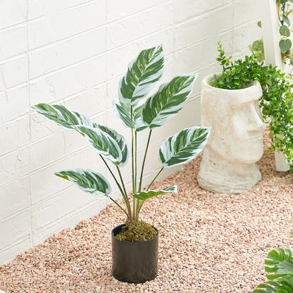 Potted Fake Plants Artificial Calathea White Fusion for Home Decoration