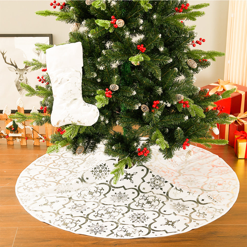 Round Shape Christmas Tree Base Skirt Xmas Ornament with Stocking