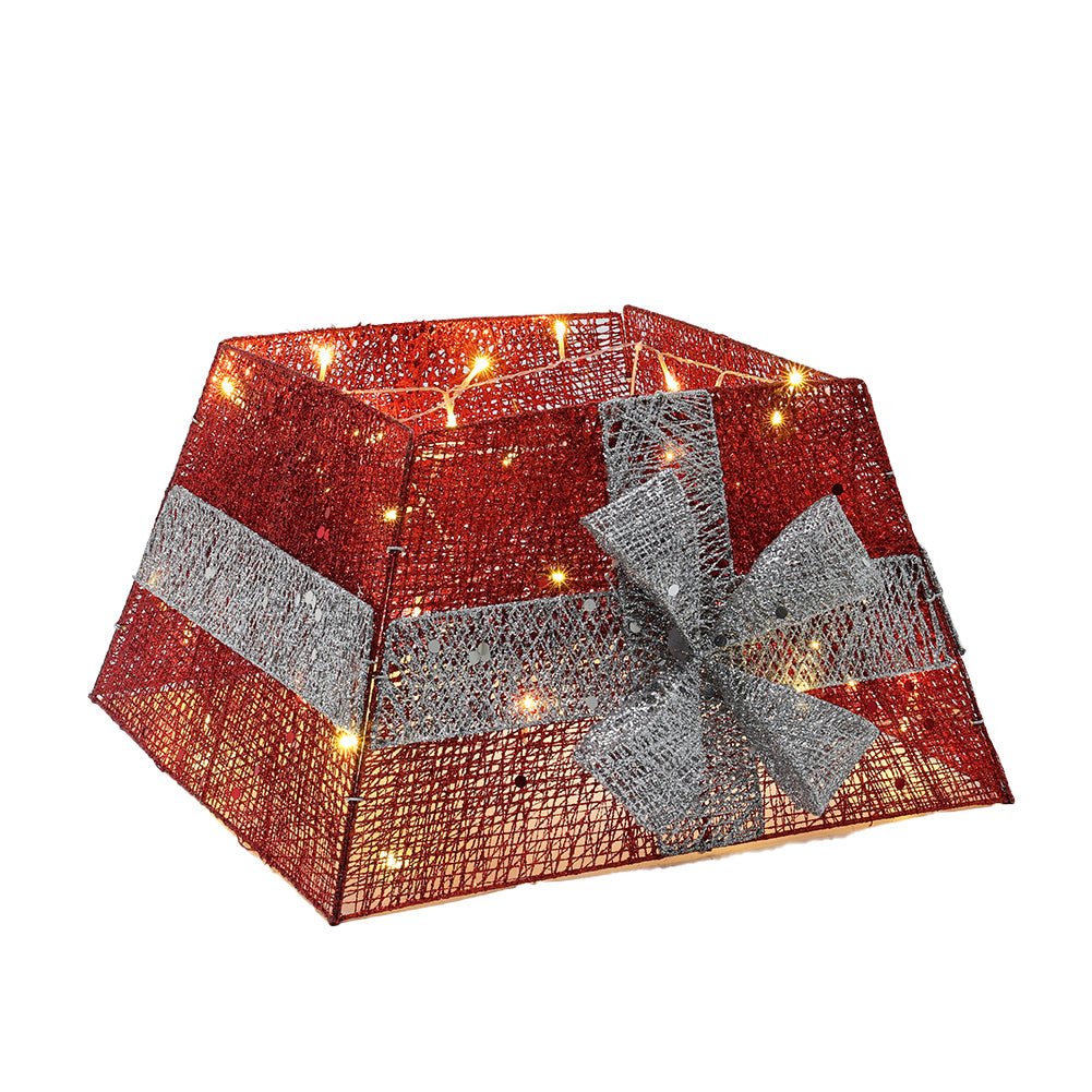 Square Christmas Tree Collar Basket Decor with Bow Tie