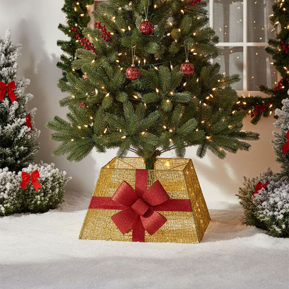 Square Christmas Tree Collar Basket Decor with Bow Tie