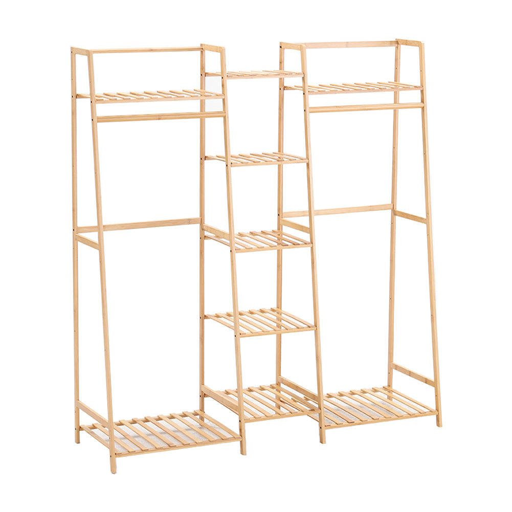 Bamboo Trapezoid Clothing Rack with 5-Tier Storage Shelves